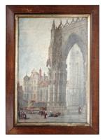 ANTIQUE 19 C CATHEDRAL PAINTING BY PAUL BRADDON