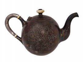 RUSSIAN IMPERIAL FLORAL DECORATED SILVER TEAPOT