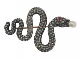 RUSSIAN GOLD DIAMOND SAPPHIRE EYE SNAKE BROOCH