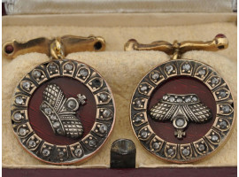 RUSSIAN 84 SILVER DIAMOND AND ENAMEL CUFF LINKS