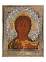 RUSSIAN ORTHODOX SILVER ENAMELED CHRIST ICON