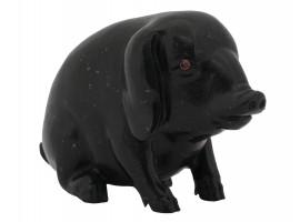RUSSIAN CARVED JADE PIG FIGURINE WITH RUBY EYES