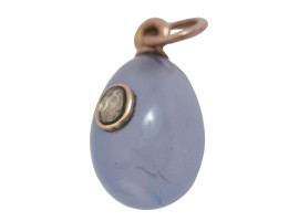 RUSSIAN GOLD, BLUE CHALCEDONY DIAMOND EGG PENDANT