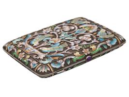 RUSSIAN SILVER CLOISONNE ENAMEL CIGARETTE CASE