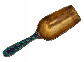 RUSSIAN GILT SILVER CLOISONNE ENAMEL SUGAR SPOON