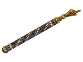 JUDAICA RUSSIAN GILT SILVER ENAMEL TORAH POINTER