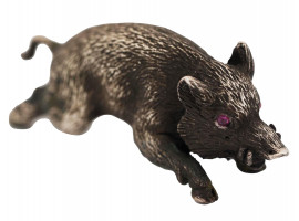 RUSSIAN SILVER AND RUBY FIGURINE OF A WILD BOAR