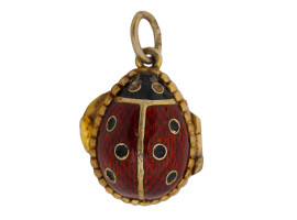 RUSSIAN SILVER ENAMEL LADYBUG EGG LOCKET PENDANT