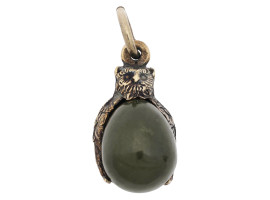 RUSSIAN NEPHRITE AND GILT SILVER OWL EGG PENDANT