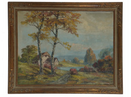 MID CENTURY OIL LANDSCAPE PAINTING SIGNED MARINO