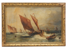 SEASCAPE WITH SAILING SHIP OIL PAINTING BY J GANZ