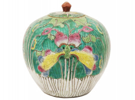 ANTIQUE CHINESE HAND PAINTED PORCELAIN GINGER JAR