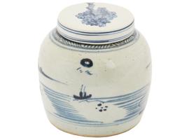 ANTIQUE CHINESE BLUE AND WHITE CERAMIC GINGER JAR