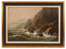 FRAMED SEASCAPE OIL ON CANVAS PAINTING BY MARINO