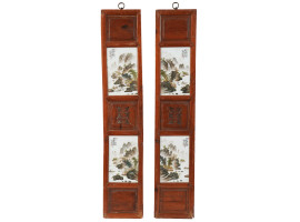 PAIR OF CHINESE PAINTED PORCELAIN WOODEN PANELS