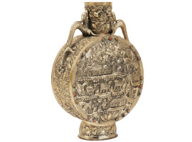 CHINESE VASE WITH EMBOSSED RELIEF AND CABOCHONS