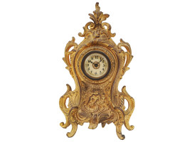 ANTIQUE EUROPEAN ROCOCO GILT BRONZE MANTEL CLOCK