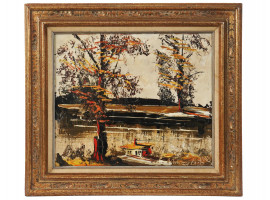 JEWISH AMERICAN RURAL OIL PAINTING BY MORRIS KATZ