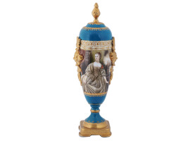 TALL FRENCH STYLE PORTRAITS GILT PORCELAIN VASE