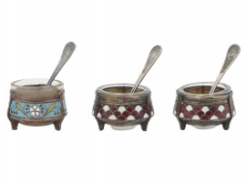 RUSSIAN SOVIET MSTYORA ENAMEL SALT CELLARS