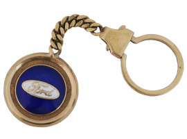 14K GOLD BLUE ENAMEL KEY CHAIN WITH FORD CAR LOGO