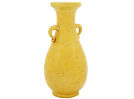 YELLOW CHINESE CERAMIC VASE WITH INCISED DESIGN