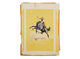 GOUACHE PAINTING OF COWBOY ON HORSE BY SAM SAVITT