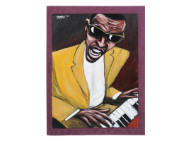 AMERICAN PORTRAIT PAINTING OF RAY CHARLES SIGNED