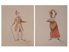 VINTAGE COSTUME DESIGN PAINTINGS SIGNED T. DORMAN