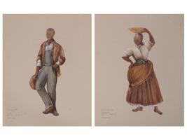 VINTAGE COSTUME DESIGN PAINTINGS SIGNED T. DORMAN