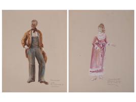 VINTAGE COSTUME DESIGN PAINTINGS SIGNED T. DORMAN