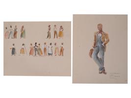 VINTAGE COSTUME DESIGN PAINTINGS SIGNED T. DORMAN