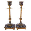 ANTIQUE PAIR OF FRENCH ENAMEL CANDLESTICKS C.1880 PIC-0
