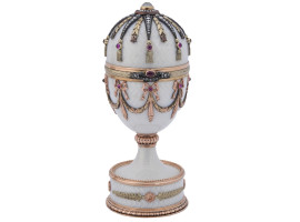 RUSSIAN 56 GOLD ENAMEL GARNETS DIAMOND EGG STAND