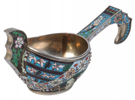 RUSSIAN ART NOUVEAU SILVER CLOISONNE ENAMEL KOVSH