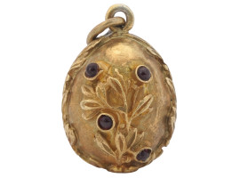 RUSSIAN GOLD GARNET STONE EASTER EGG PENDANT