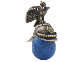 RUSSIAN SILVER LAPIS LAZULI CARVED EGG PENDANT