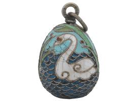 RUSSIAN 84 SILVER CLOISONNE ENAMEL EGG PENDANT