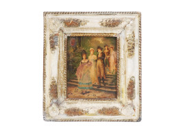 FRAMED FRENCH CANVAS PRINT GALANT SCENE IN GARDEN