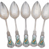 SILVER ENAMEL TEA SPOONS BY GEORG JENSEN, 5 PCS PIC-0