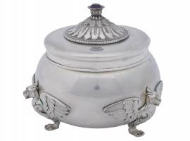 RUSSIAN SILVER AMETHYST GRIFFON SUGAR BOWL