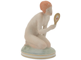 ANTIQUE ROYAL COPENHAGEN GIRL WITH MIRROR FIGURE