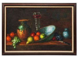 ANTIQUE STILL LIFE WITH FRUITS VINE OIL PAINTING