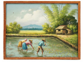 PEASANTS IN RICE FIELDS OIL PAINTING BY MENDOZA