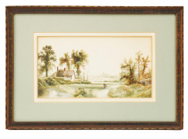 FRAMED FALL RURAL LANDSCAPE WATERCOLOR ART PRINT