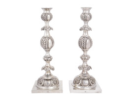 ANTIQUE RUSSIAN SABBATH SILVER CANDLESTICKS PAIR