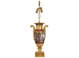 FRENCH NEO CLASSICAL GILT PORCELAIN VASE LAMP