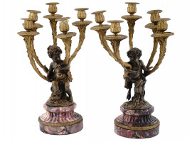 ANTIQUE AFTER CLODION ORMOLU MARBLE CANDELABRA