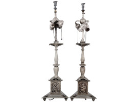 ANTIQUE GOTHIC SILVER PLATED LAMPS BY EF CALDWELL