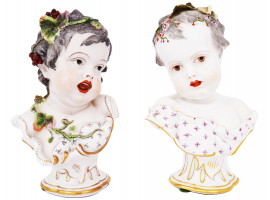 ANTIQUE GERMAN HAND PAINTED PORCELAIN BABY BUSTS